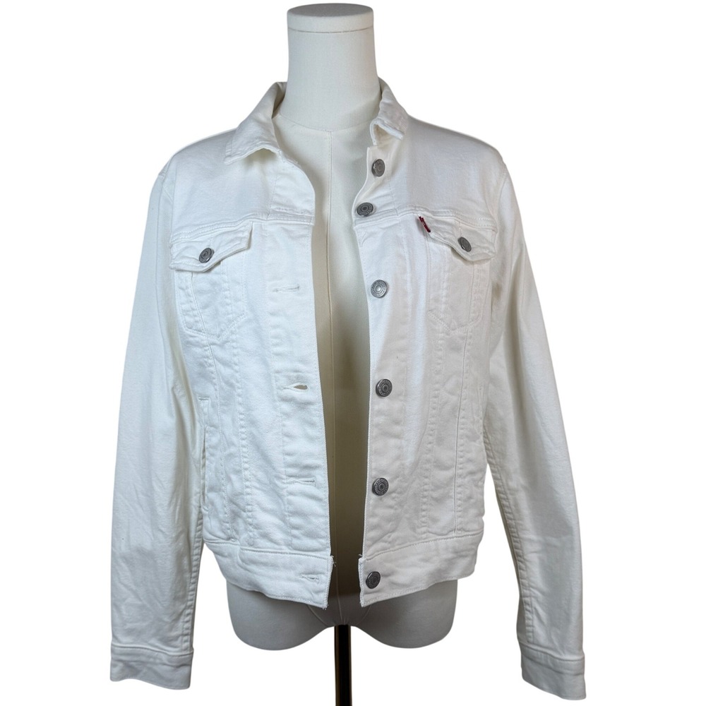 Levis White Denim Trucker Jacket Womens Medium 70240-0095 Cotton Stretch